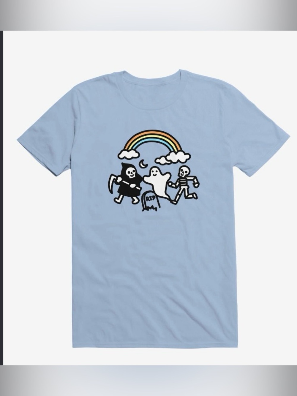 Light Blue Graphic Halloween Tee - Ghost & Skeletons